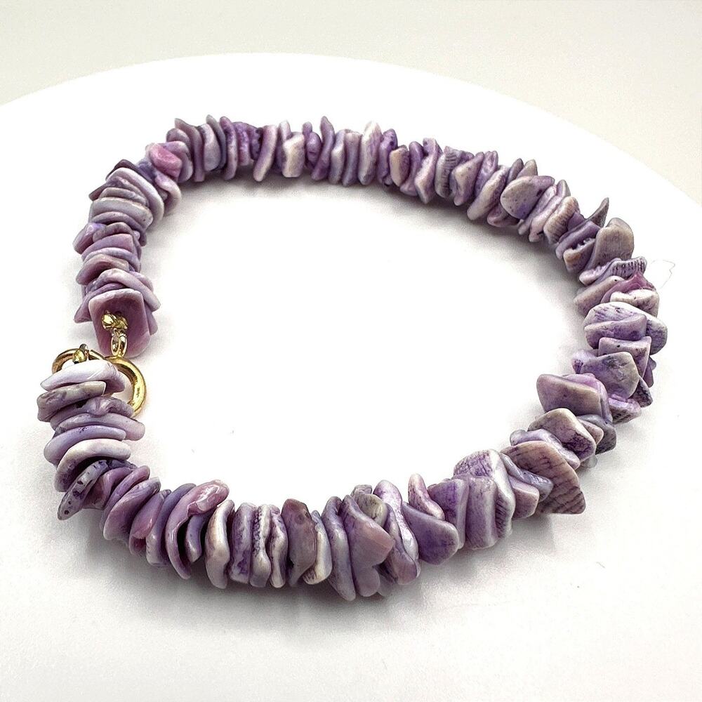 Vintage 90s Purple Shell Chip Heishe Bracelet Gold Tone Boho Women's Jewelry